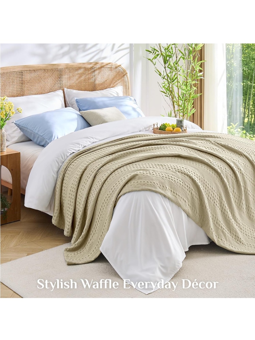 NEW BEDELITE Linen Color Cooling Waffle Summer Blanket. Cotton/Bamboo Blend KING - Picture 2 of 7